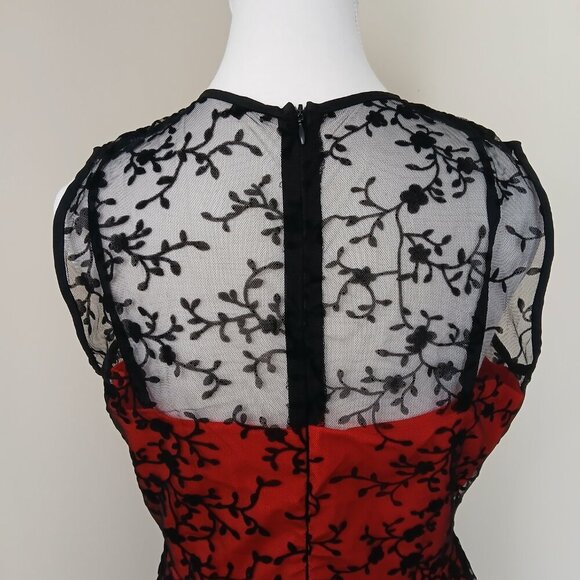 Voodoo Vixen Vintage Floral Flocked 50's Rockabilly Lace Overlay Dress Size S - Picture 4 of 10